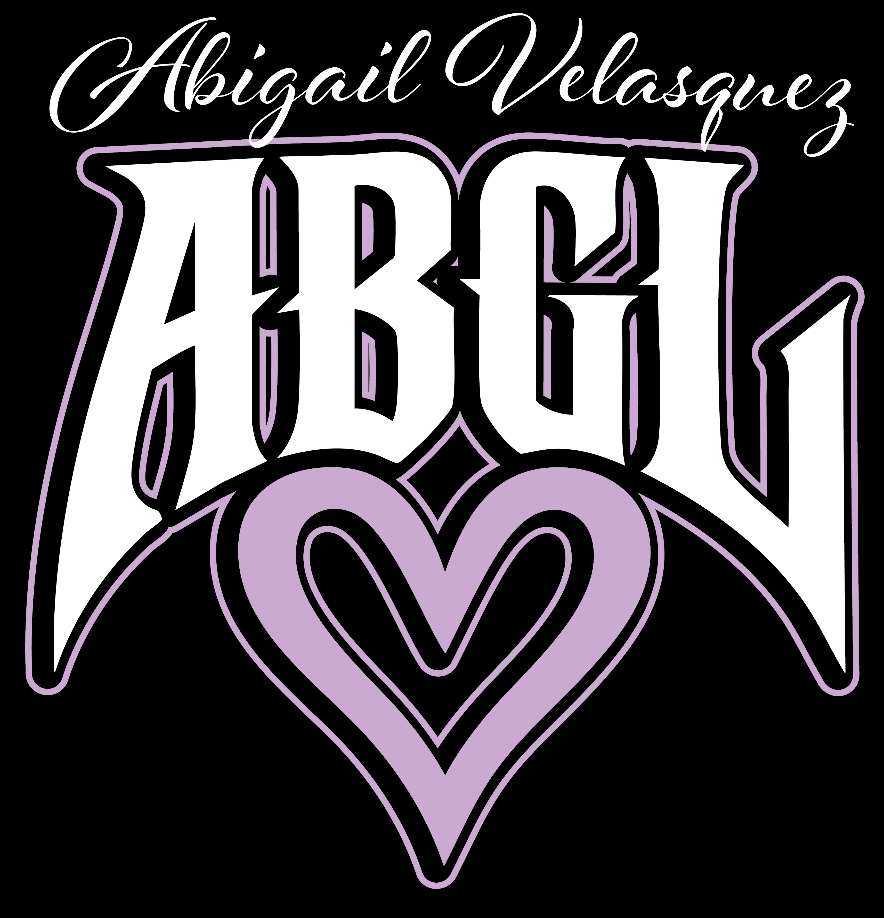 ABGL moniker logo for Abigail V. — Abigail Velasquez script above stylized ABGL lettering with a lilac heart